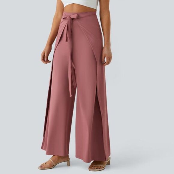 Halara High Waisted Tie Front Split Hem Palazzo Wide Leg Flowy PANT XS NWOT - Picture 9 of 16